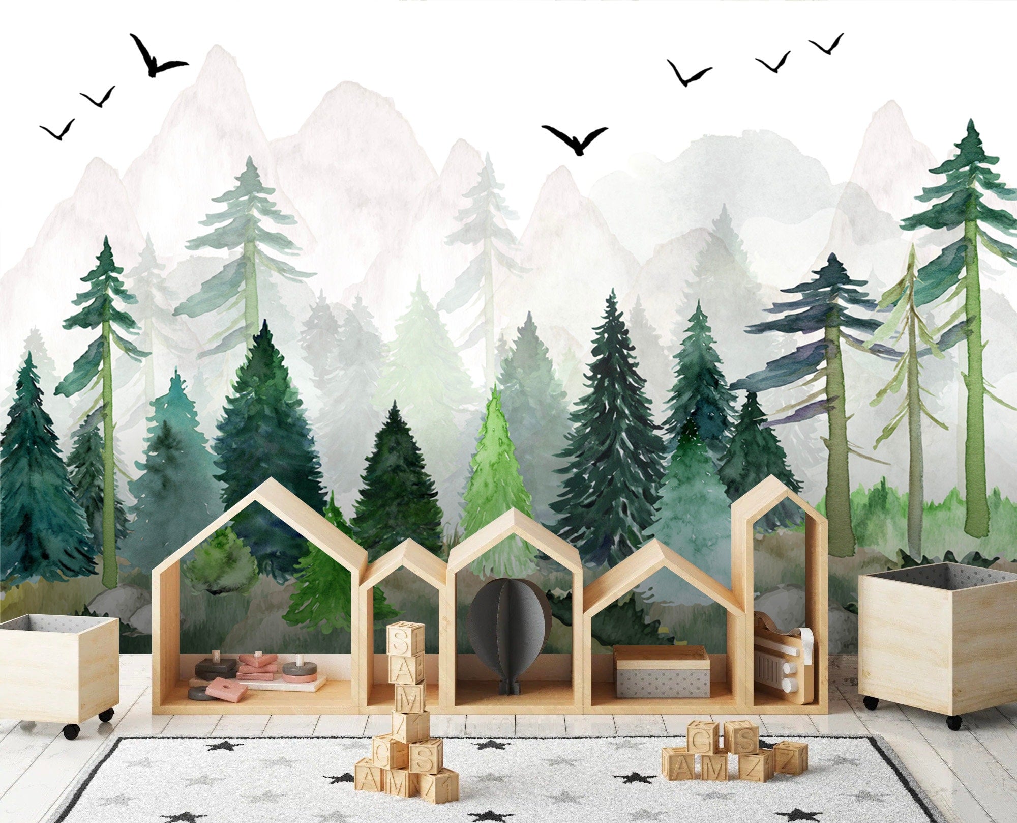 Watercolor Forest Kids Wallpaper. Peel & Stick Landscape. – WallKoala